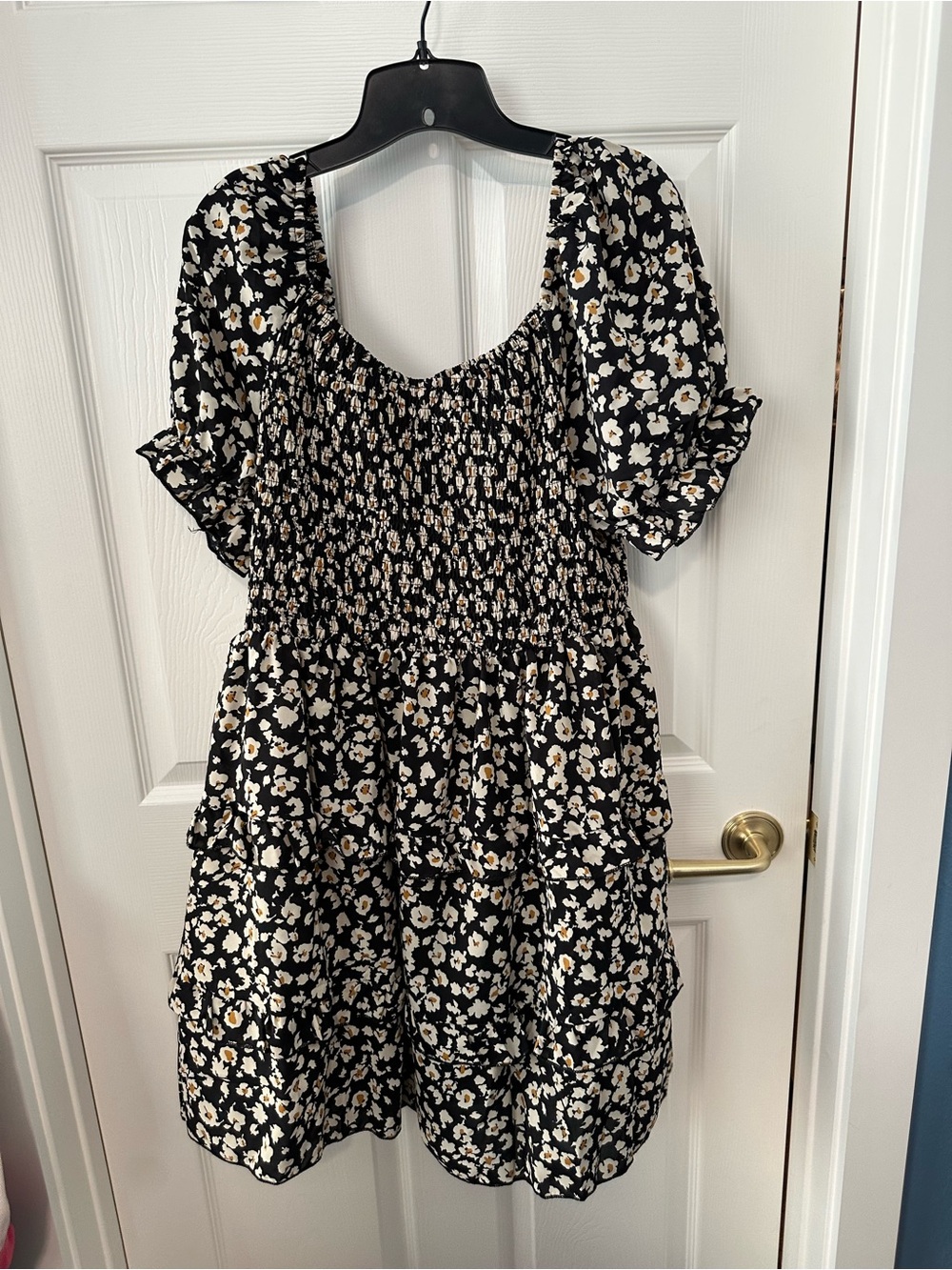 Black Floral Smocked Mini Dress